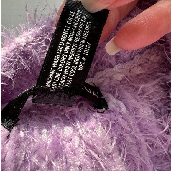 Aqua Light Purple Fuzzy Loose Knit Mock Neck Long Sleeve Sweater S - Picture 7 of 9